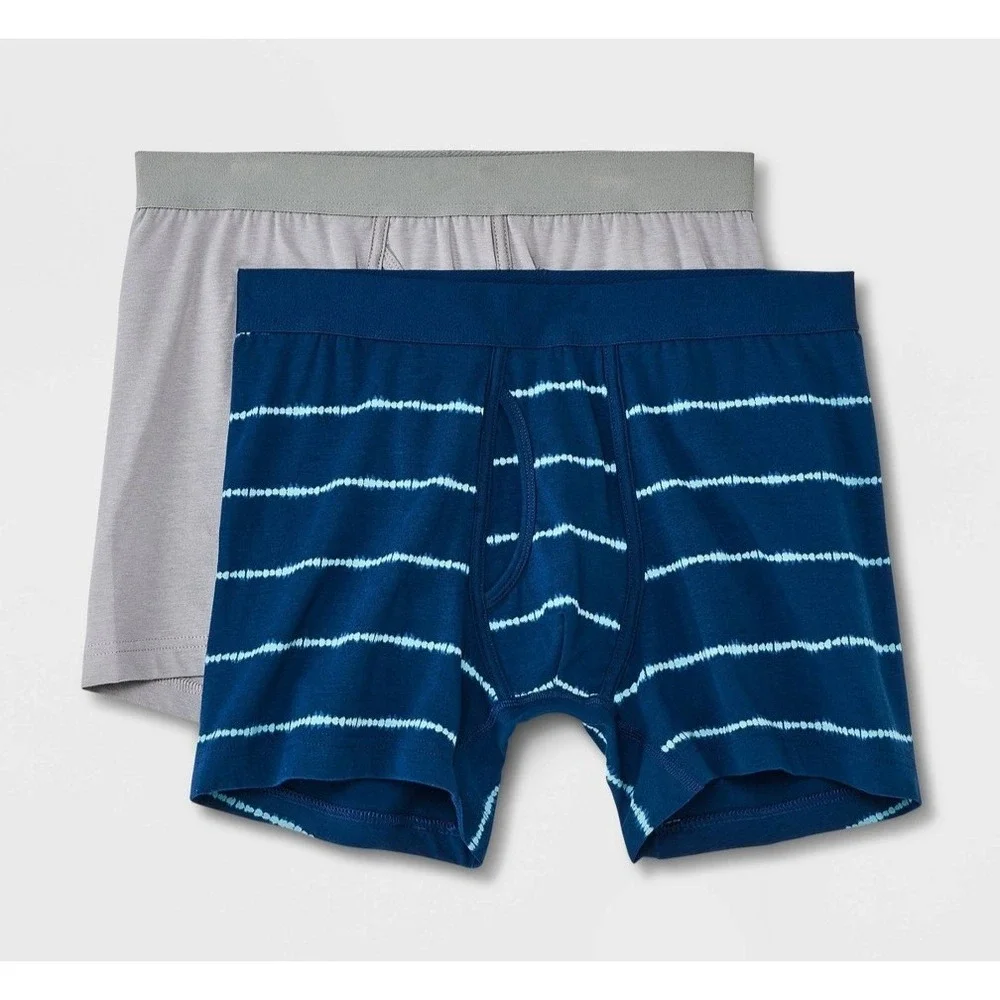 🥥 Goodfellow & Co Men's Striped Boxer Briefs 2pk Blue/Gray Size S🆕